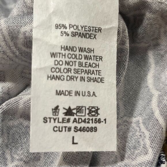 Navy Blue & White Boho Print Wrap Style Long Sleeve Dress Size L Made in USA - Picture 11 of 12